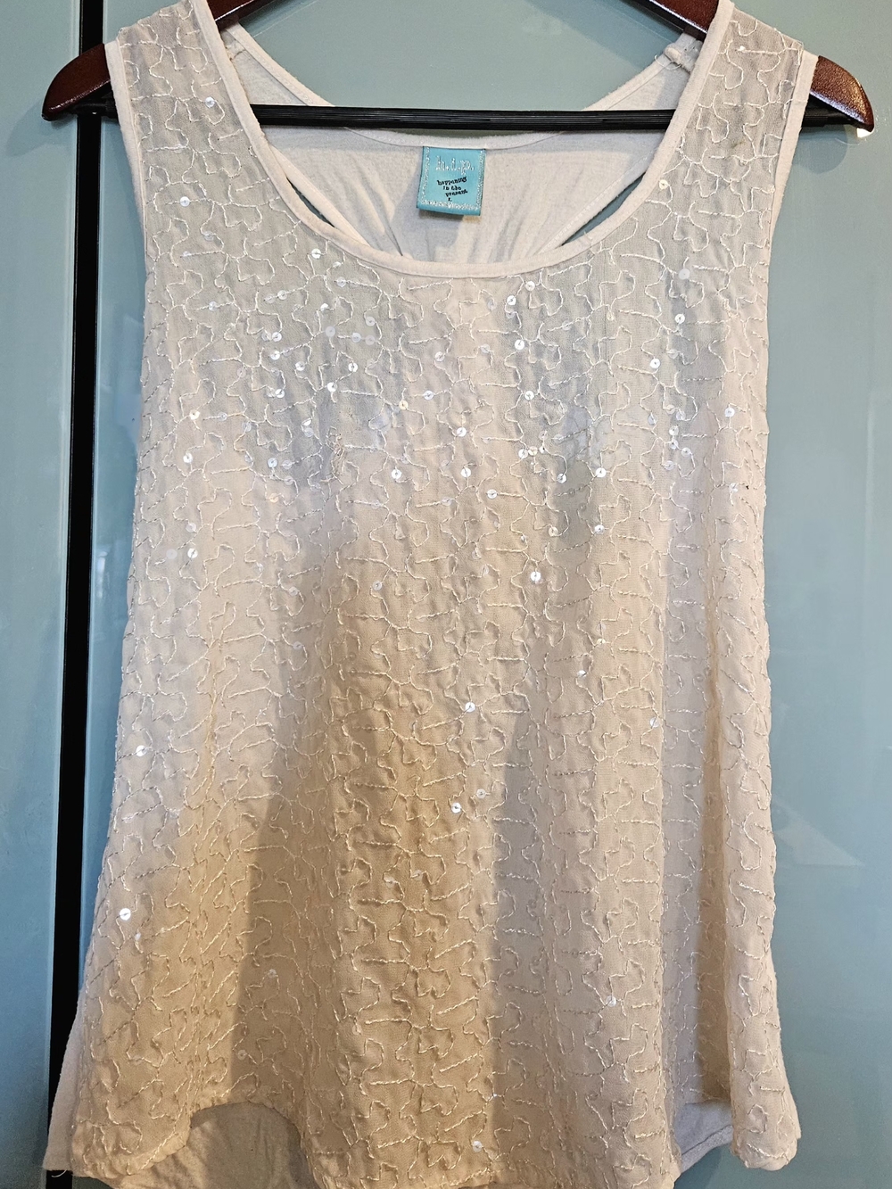 Light Cream Sequin Embellished Sleeveless Tank